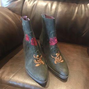 Dark green suede booties